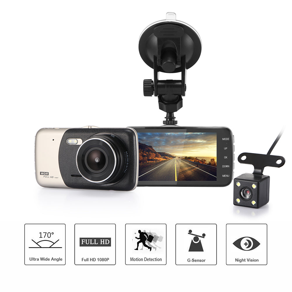 4" Dual Lens 1080P FHD Dash Camera – Complete Car Surveillance for Safety & Security